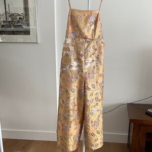 Anthropologie Gold Floral Jumpsuit